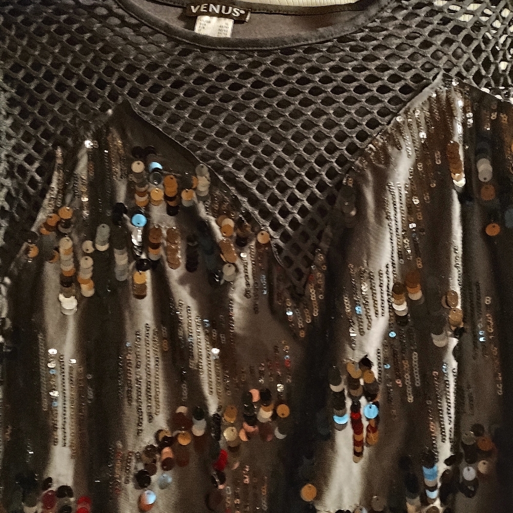 VENUS Black Sequin Mesh Top - Picture 5 of 5